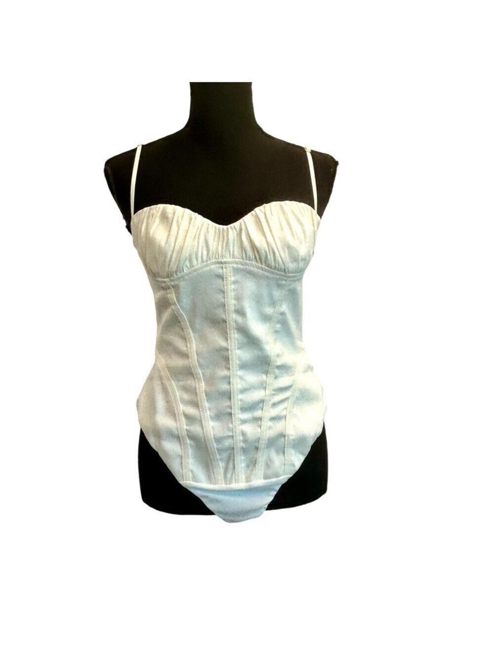 Zara white ruched sweetheart spaghetti strap corset bustier bodysuit Sz M NWOT